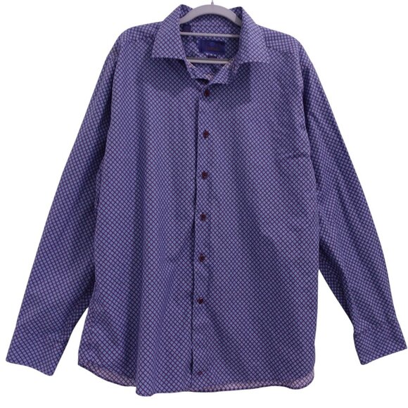 David Donohue Fusion Dress Shirt Sz XL-17.5 Blue Medallion Print Button Down - Picture 1 of 7